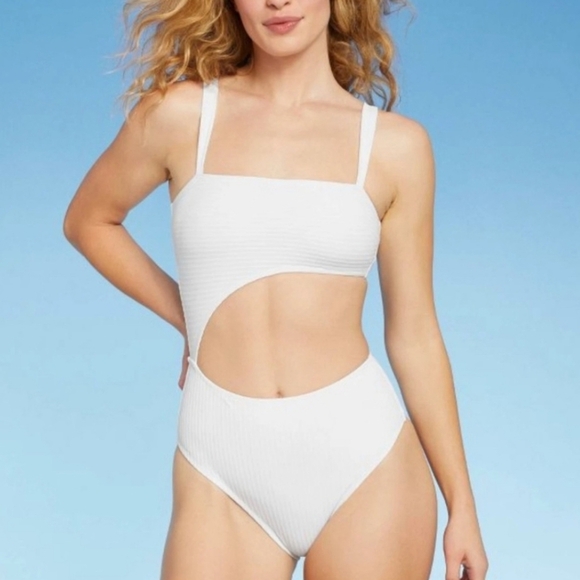Shade & Shore Other - Shade & Shore white ribbed sleeveless cutout one piece swimsuit